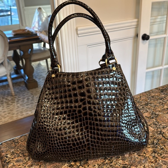 Cole Haan brown snakeskin embossed patent leather bag - Picture 4 of 8